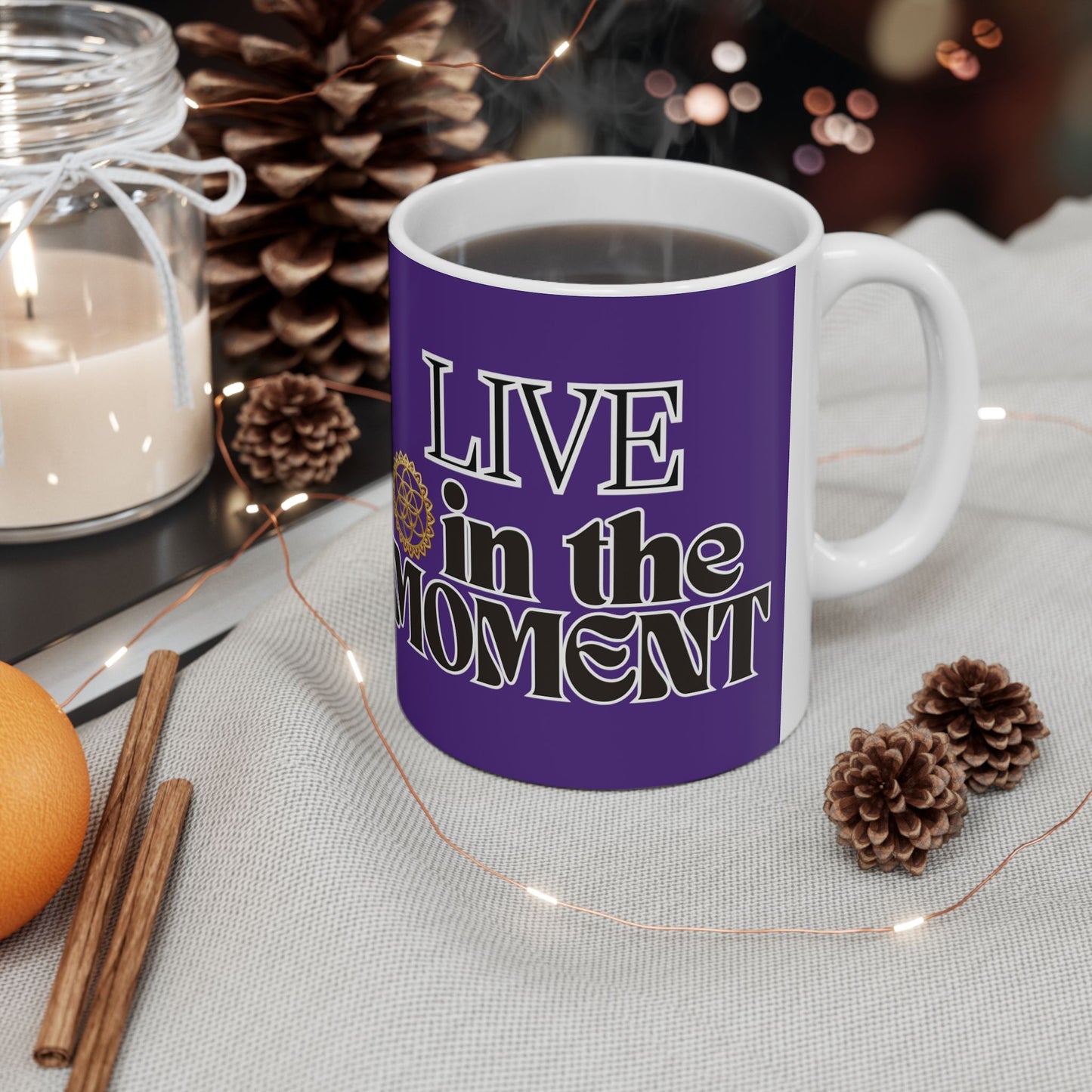 "Enjoy Your Brew with Our "In the Moment..." Coffee/Tea Mug, PURPLE | Memorable Mug Collection| Ceramic | BPA and Lead-free, | (11oz and 15oz)