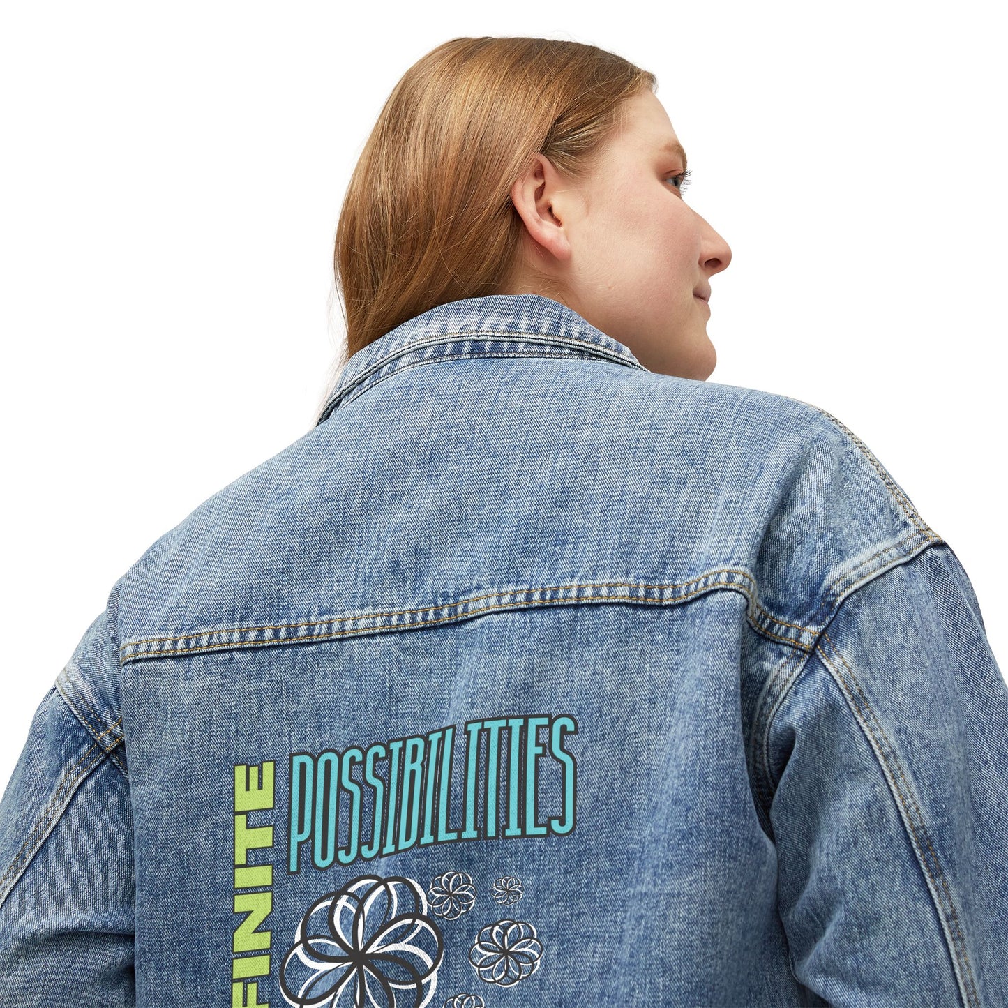 Chic Women's Denim Jacket | “Infinite Possibilities” Original Design | Awareness Apparel Collection | Multiple sizes