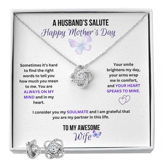 A Husband's Salute Necklace & Earring Set for Mother's Day