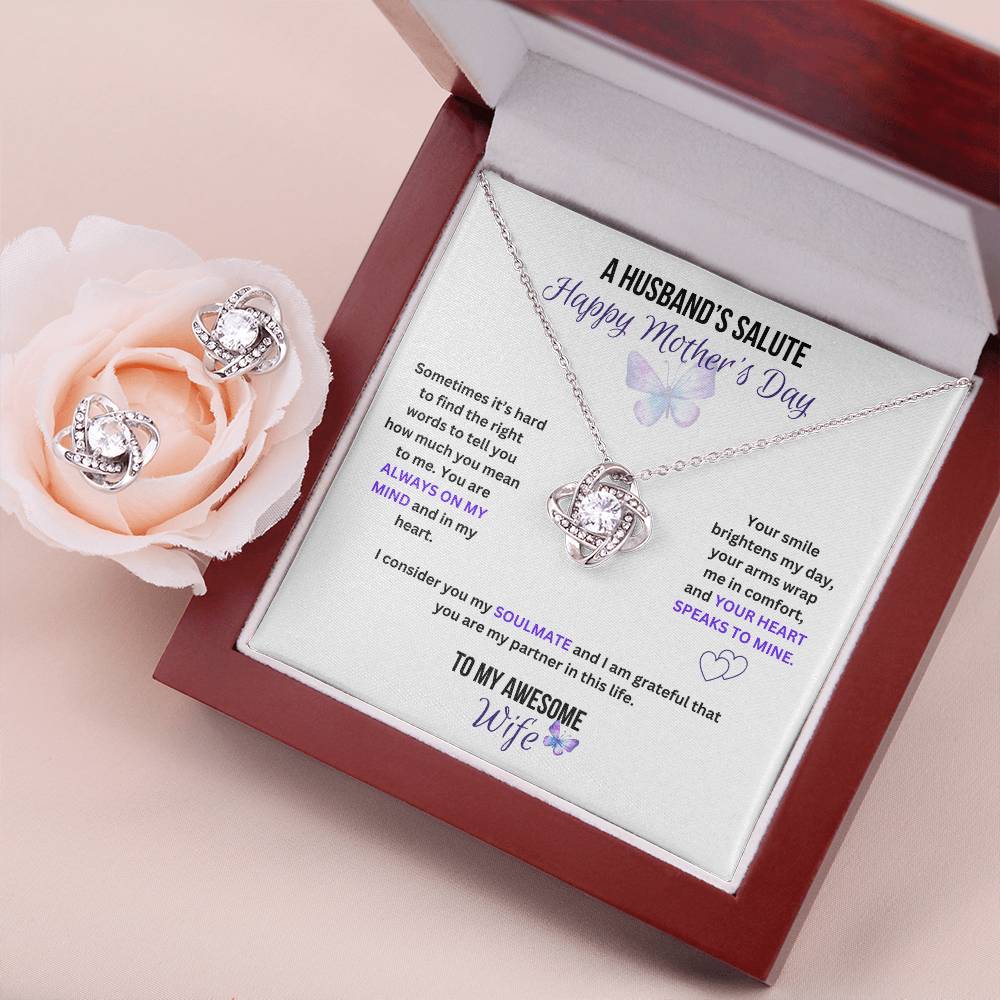 A Husband's Salute Necklace & Earring Set for Mother's Day